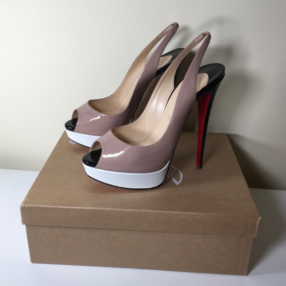 Christian Louboutin Shoes - Auth Louboutin Lady Peep Sling 150 Patent. Sz40
